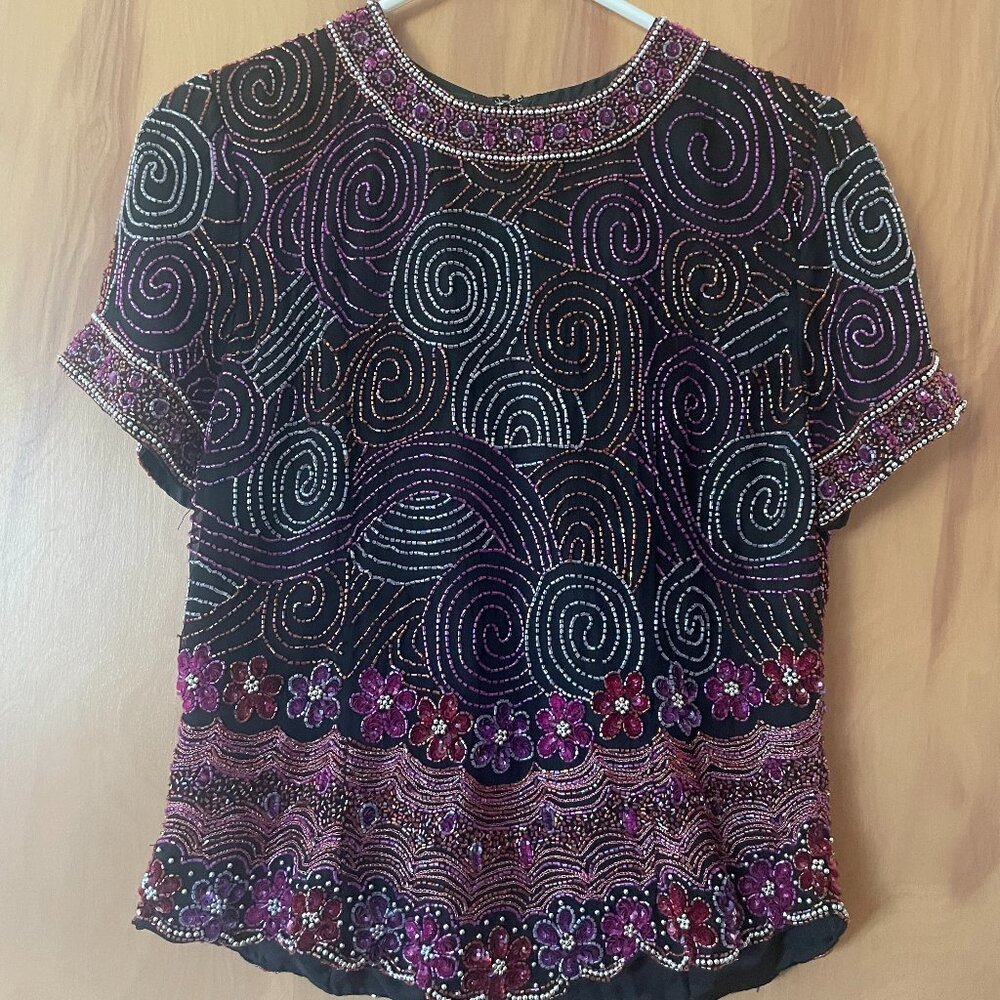 Vintage floral beaded top